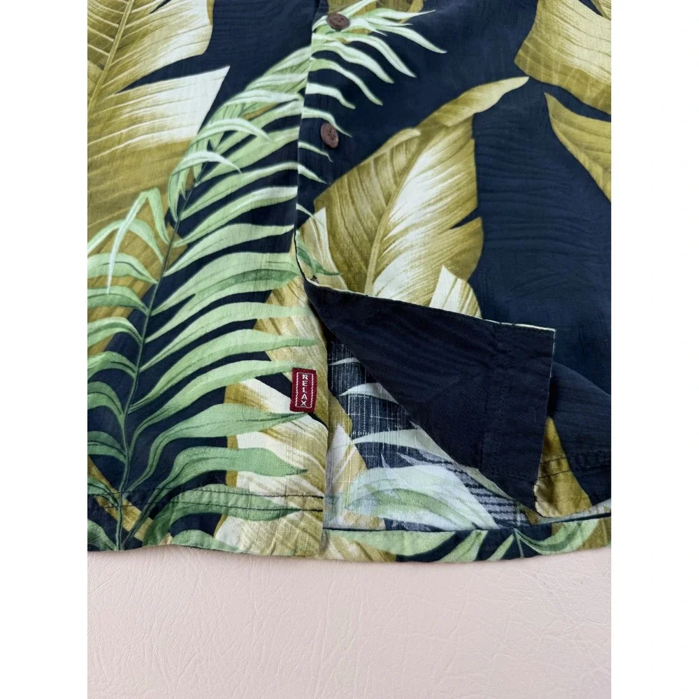 Tropical Palm Leaf Silk Camp Shirt Large Tommy Bahama Relax